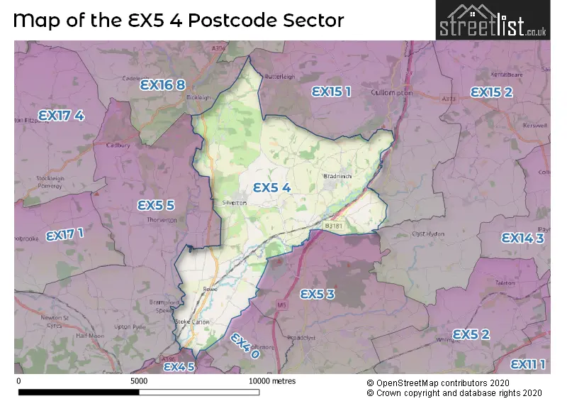 Map of the EX5 4 and surrounding postcode sector