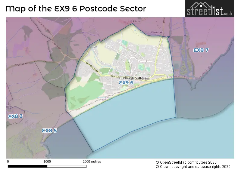 Map of the EX9 6 and surrounding postcode sector