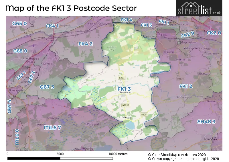 Map of the FK1 3 and surrounding postcode sector