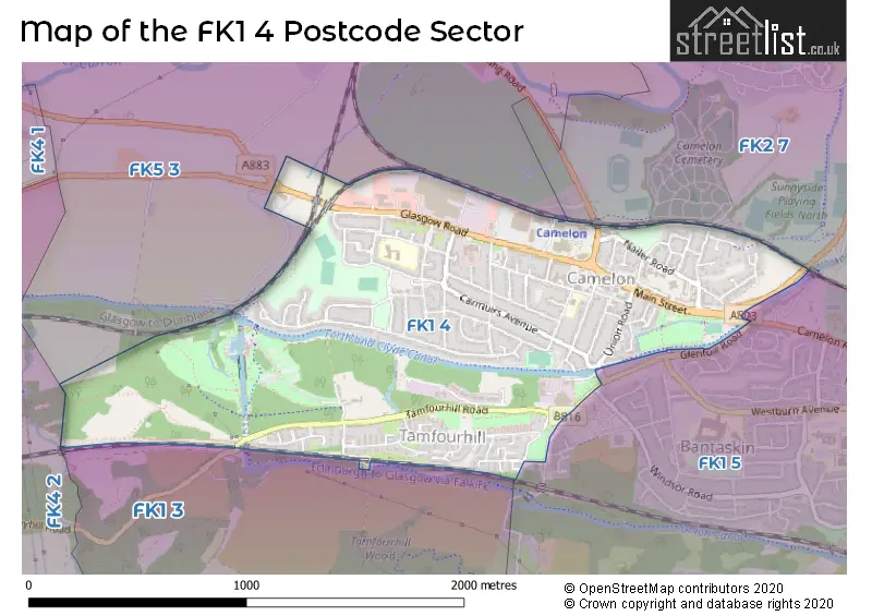 Map of the FK1 4 and surrounding postcode sector