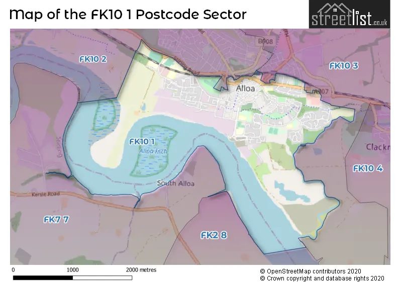 Map of the FK10 1 and surrounding postcode sector