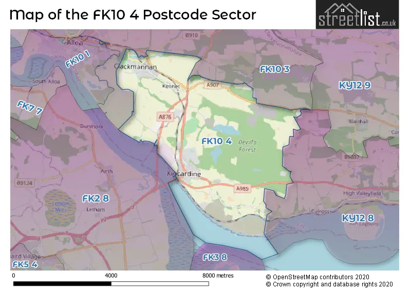Map of the FK10 4 and surrounding postcode sector
