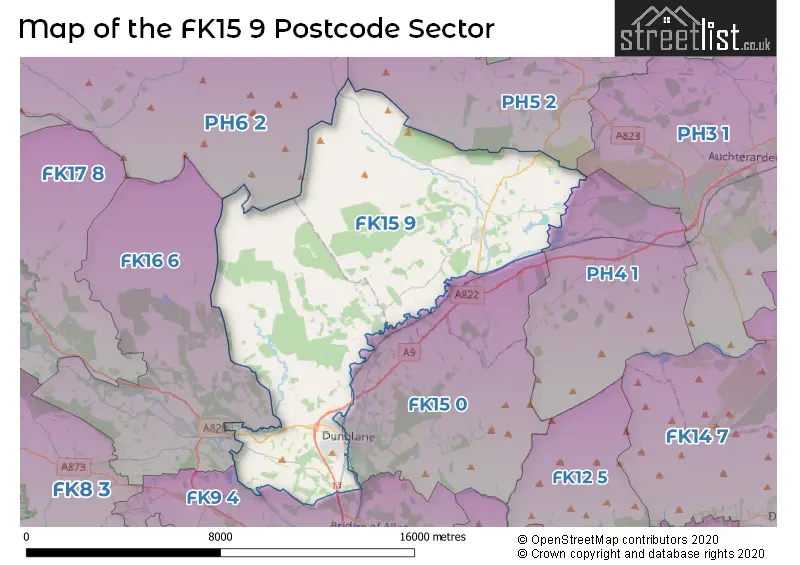 Map of the FK15 9 and surrounding postcode sector
