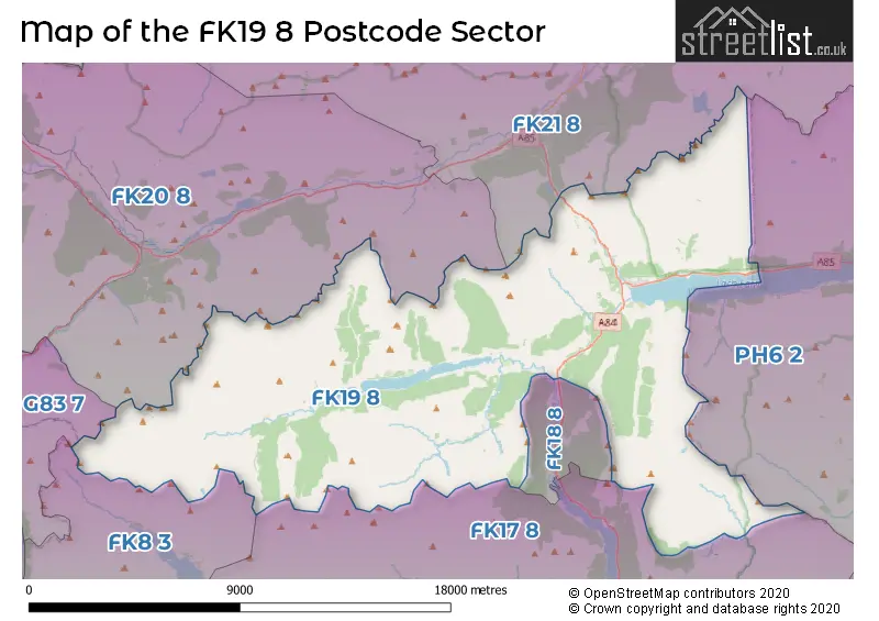 Map of the FK19 8 and surrounding postcode sector