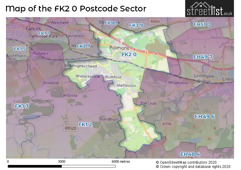Map of the FK2 0 and surrounding postcode sector