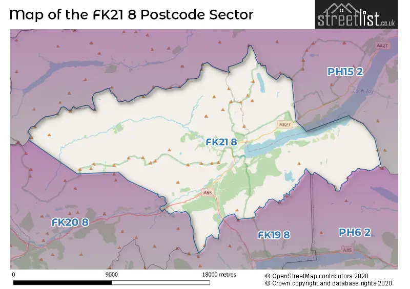 Map of the FK21 8 and surrounding postcode sector