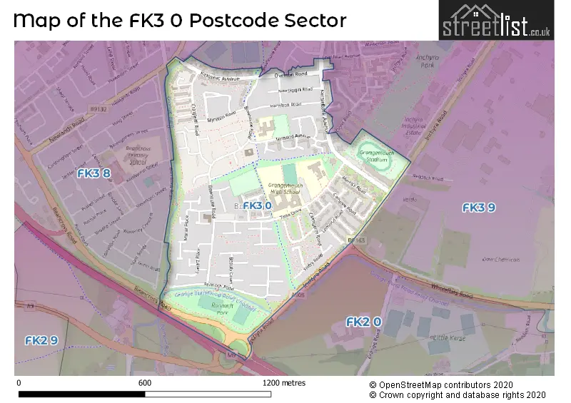 Map of the FK3 0 and surrounding postcode sector