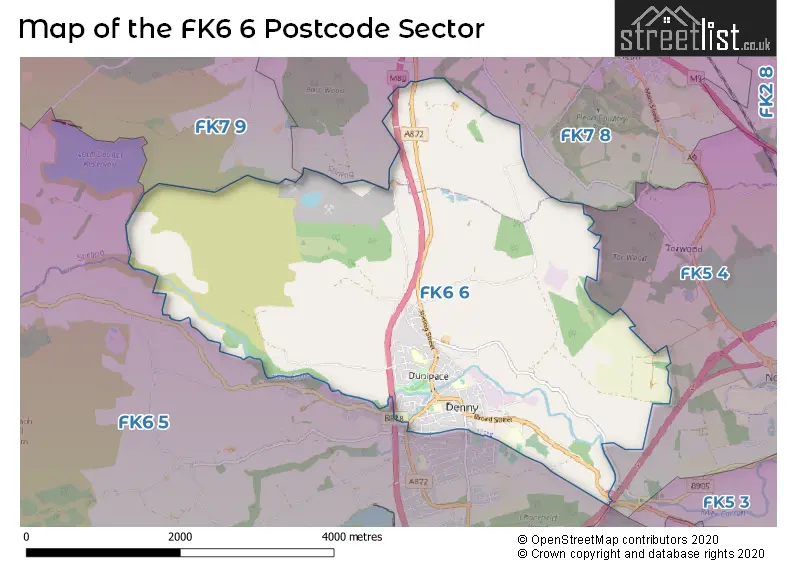 Map of the FK6 6 and surrounding postcode sector