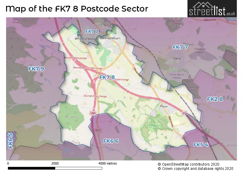 Map of the FK7 8 and surrounding postcode sector