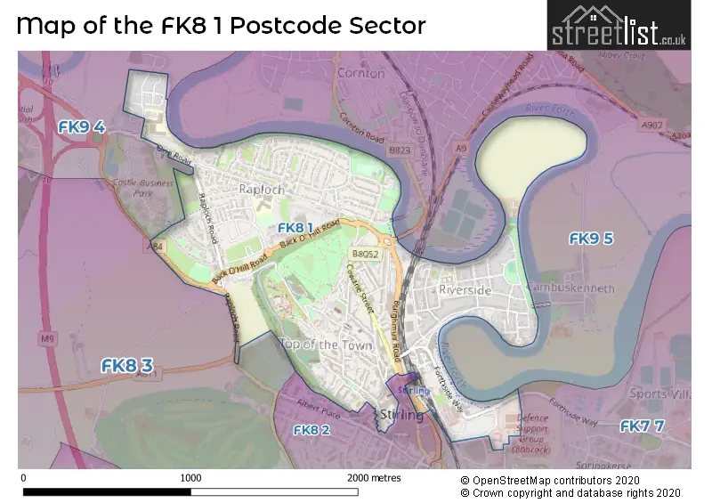 Map of the FK8 1 and surrounding postcode sector