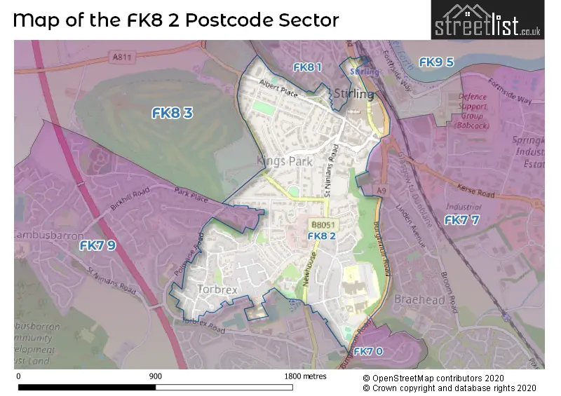 Map of the FK8 2 and surrounding postcode sector