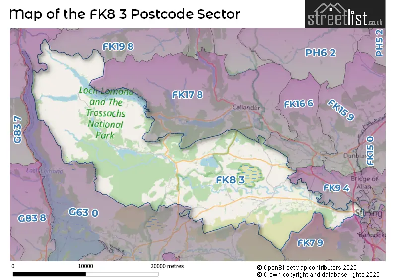 Map of the FK8 3 and surrounding postcode sector