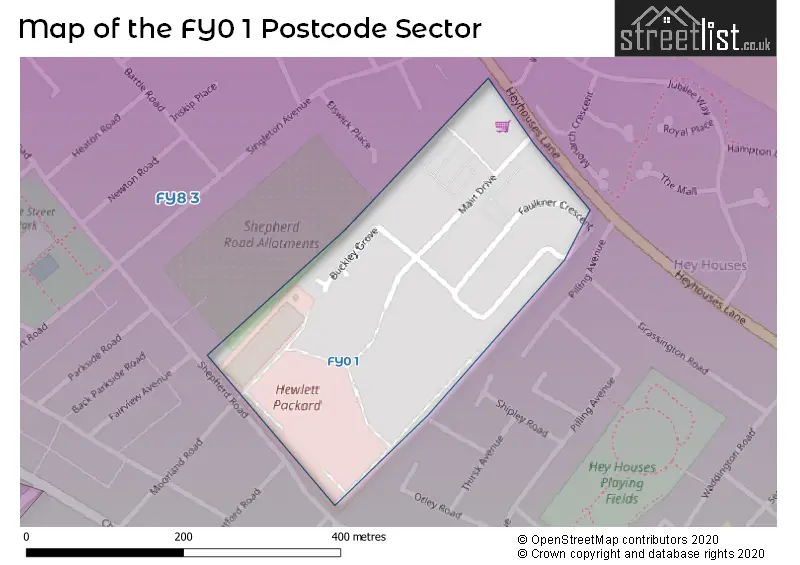 Map of the FY0 1 and surrounding postcode sector