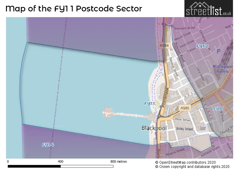 Map of the FY1 1 and surrounding postcode sector