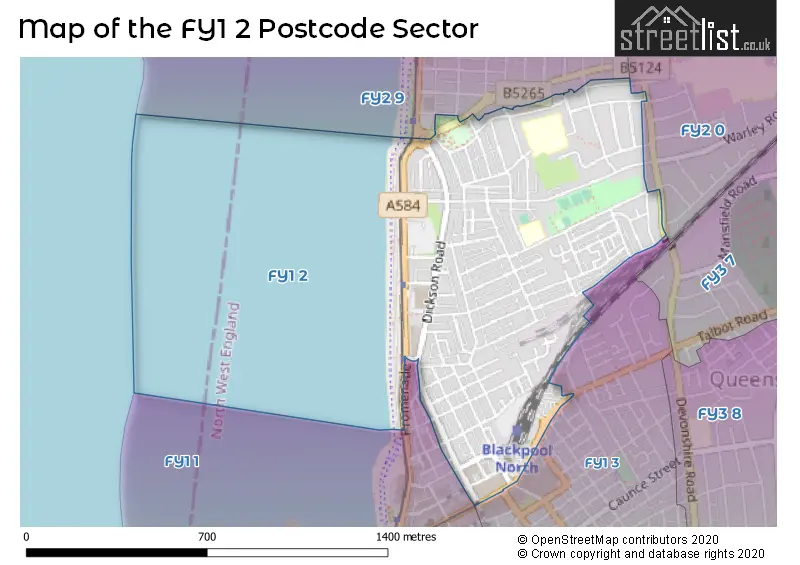 Map of the FY1 2 and surrounding postcode sector