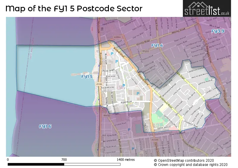 Map of the FY1 5 and surrounding postcode sector