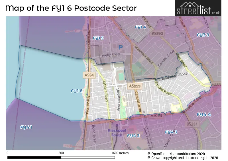 Map of the FY1 6 and surrounding postcode sector
