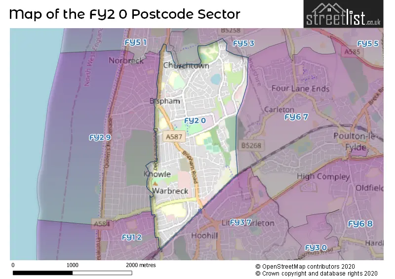 Map of the FY2 0 and surrounding postcode sector