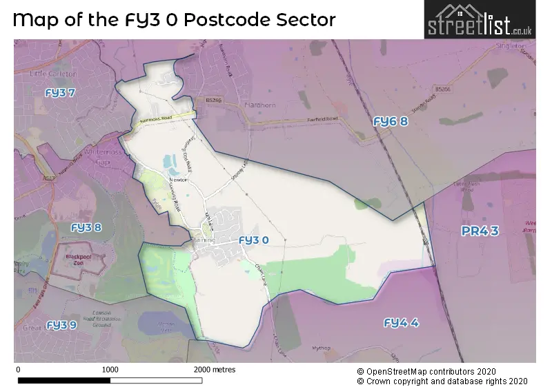 Map of the FY3 0 and surrounding postcode sector
