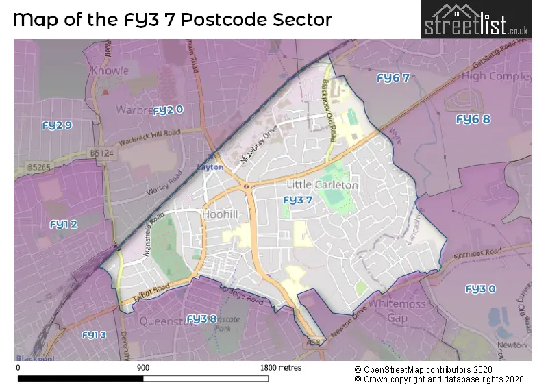 Map of the FY3 7 and surrounding postcode sector