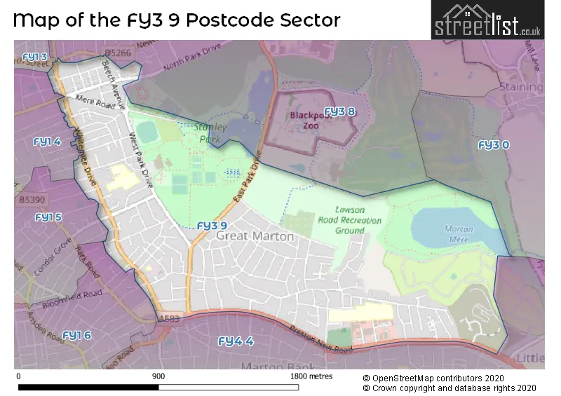 Map of the FY3 9 and surrounding postcode sector