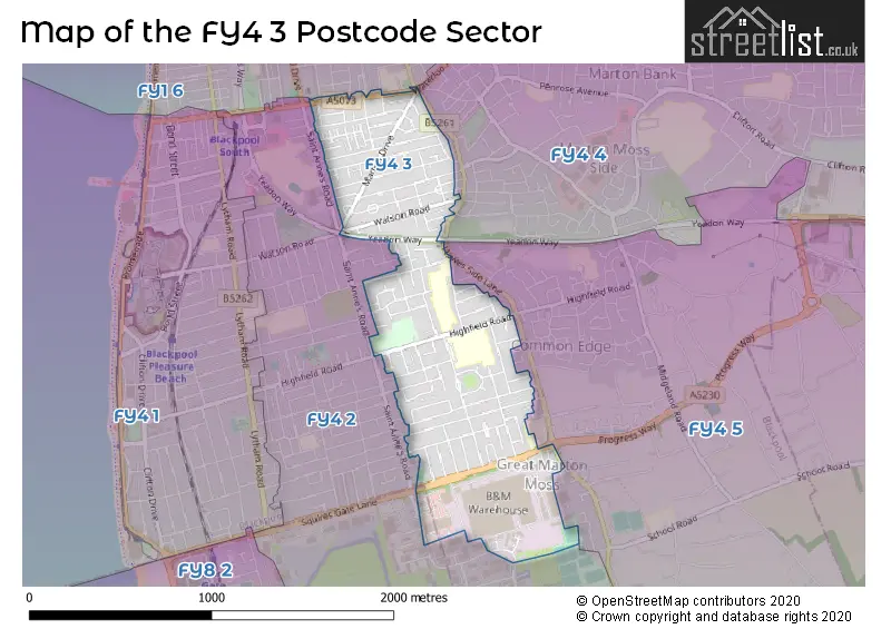 Map of the FY4 3 and surrounding postcode sector