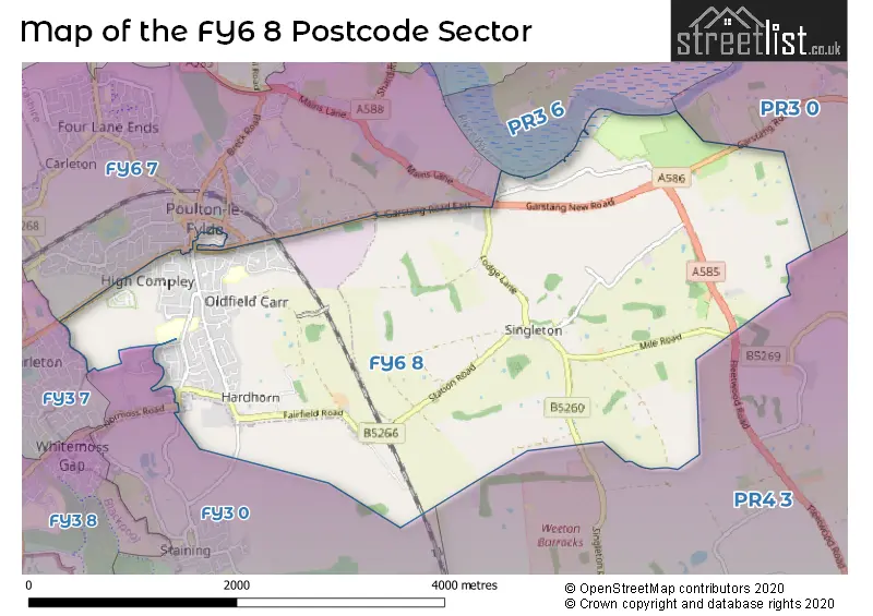 Map of the FY6 8 and surrounding postcode sector