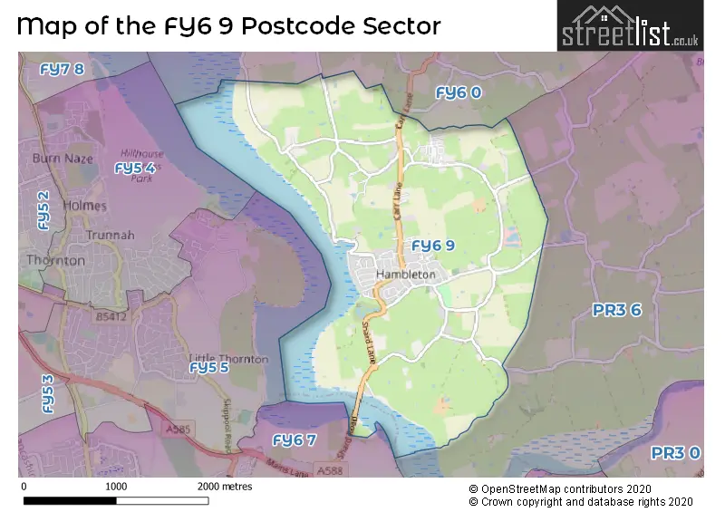 Map of the FY6 9 and surrounding postcode sector