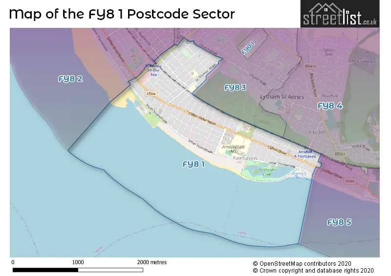 Map of the FY8 1 and surrounding postcode sector