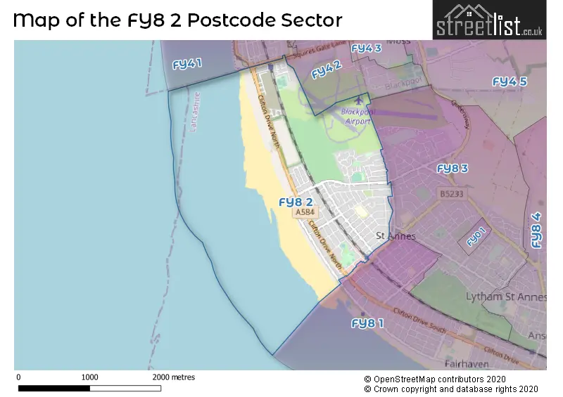 Map of the FY8 2 and surrounding postcode sector