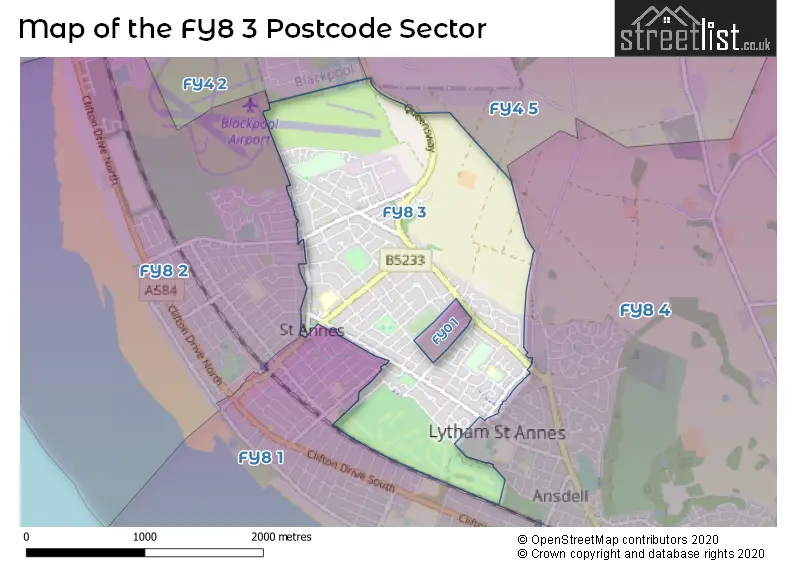 Map of the FY8 3 and surrounding postcode sector