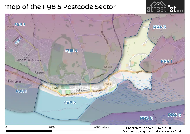 Map of the FY8 5 and surrounding postcode sector