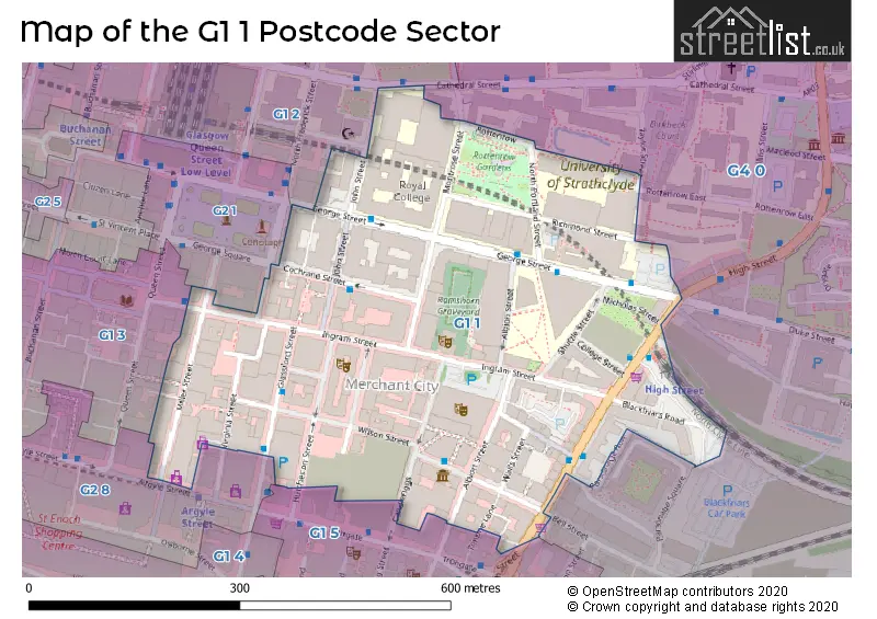 Map of the G1 1 and surrounding postcode sector