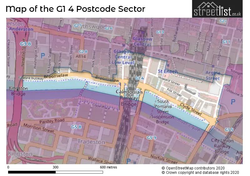 Map of the G1 4 and surrounding postcode sector