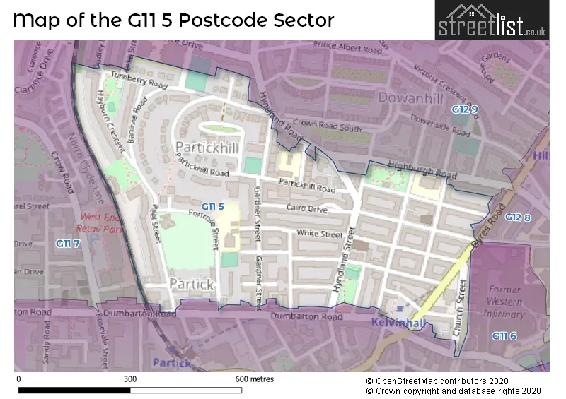 Map of the G11 5 and surrounding postcode sector