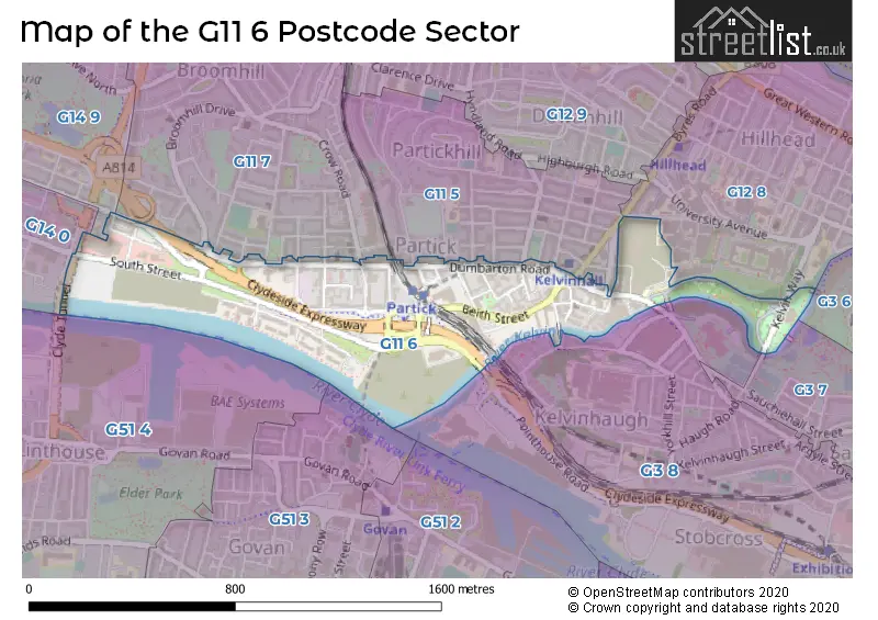 Map of the G11 6 and surrounding postcode sector