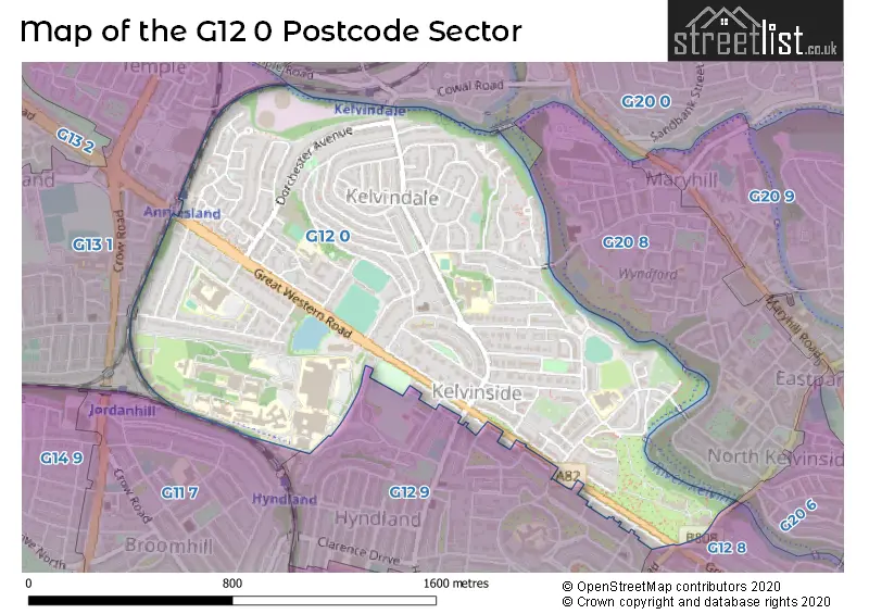 Map of the G12 0 and surrounding postcode sector