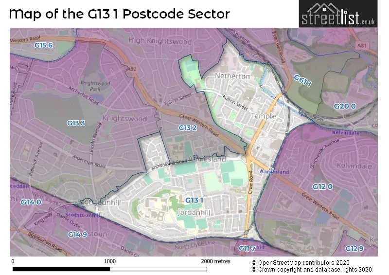 Map of the G13 1 and surrounding postcode sector