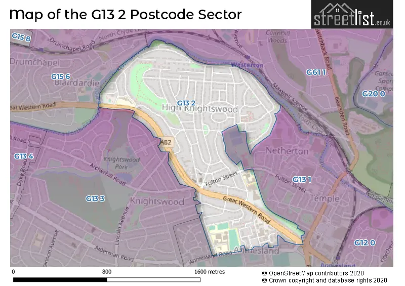 Map of the G13 2 and surrounding postcode sector