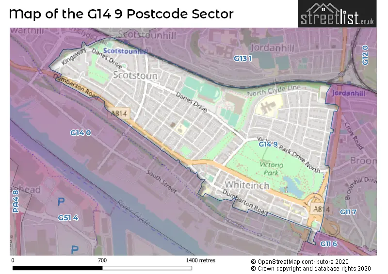 Map of the G14 9 and surrounding postcode sector