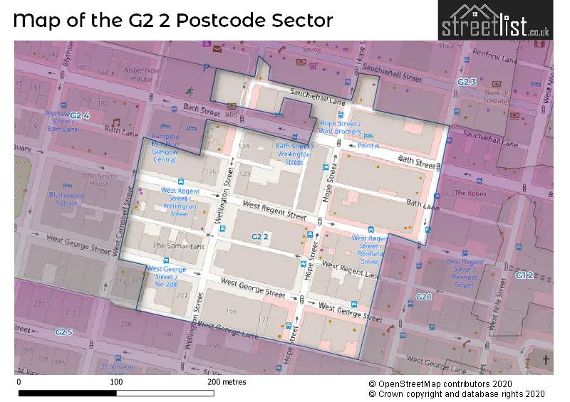 Map of the G2 2 and surrounding postcode sector