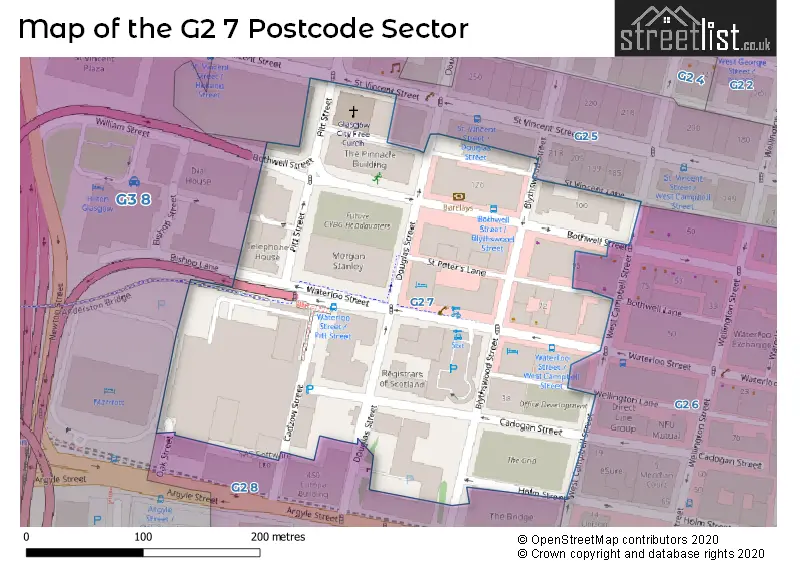 Map of the G2 7 and surrounding postcode sector