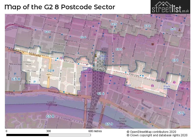 Map of the G2 8 and surrounding postcode sector