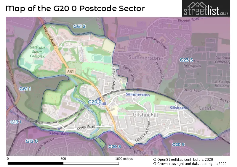 Map of the G20 0 and surrounding postcode sector