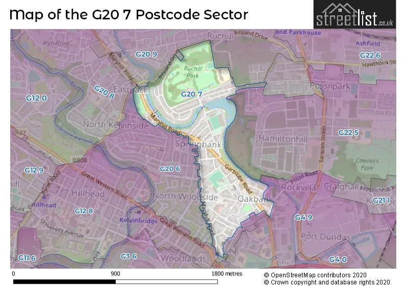 Map of the G20 7 and surrounding postcode sector