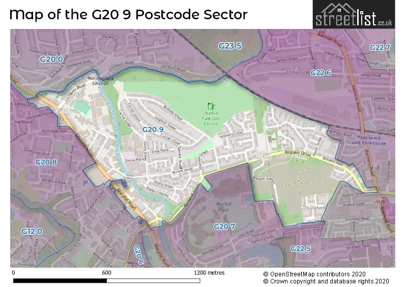 Map of the G20 9 and surrounding postcode sector