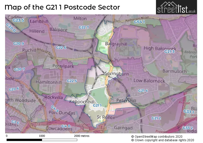 Map of the G21 1 and surrounding postcode sector