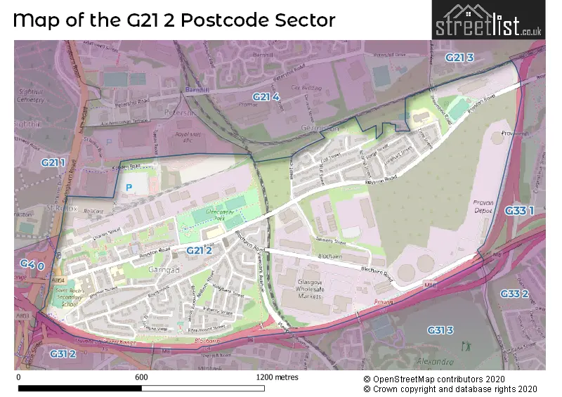 Map of the G21 2 and surrounding postcode sector