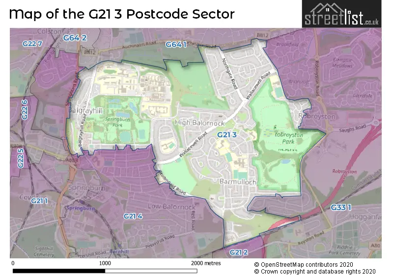 Map of the G21 3 and surrounding postcode sector