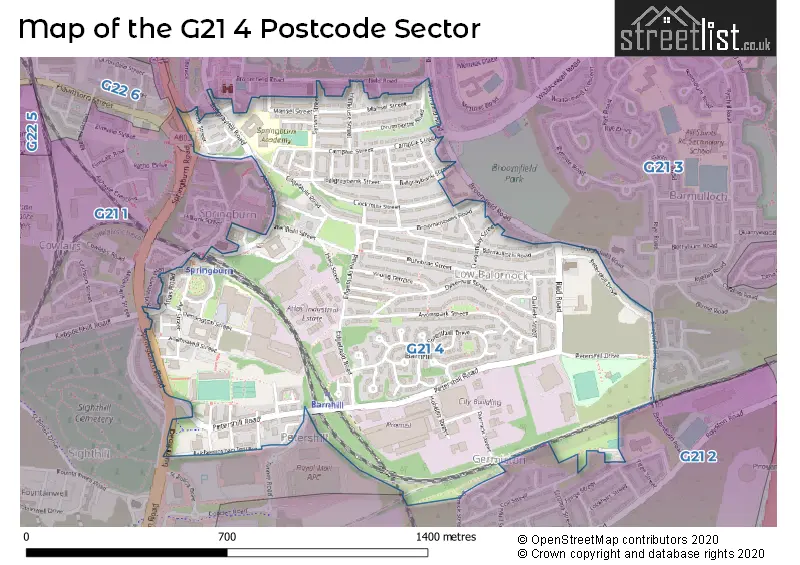 Map of the G21 4 and surrounding postcode sector